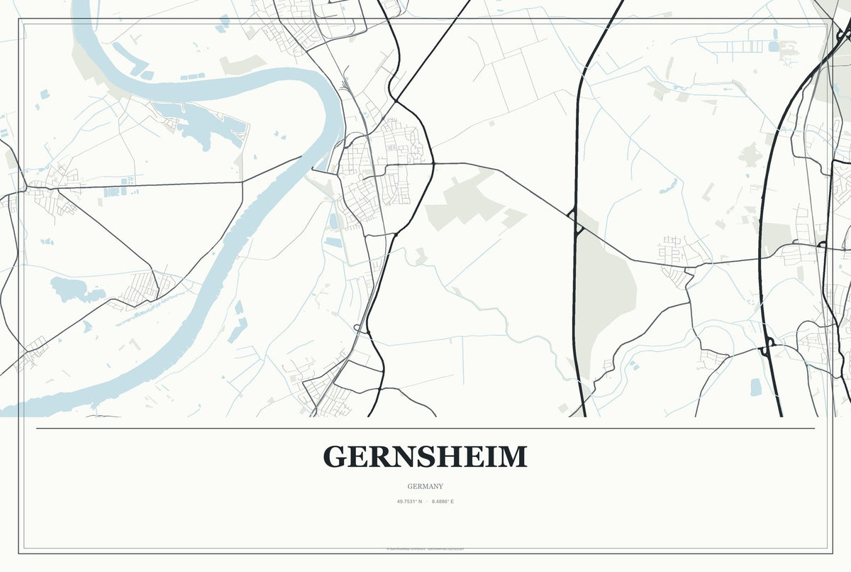 Gernsheim, Germany City Map Aluminum Sign in Gallery Air style