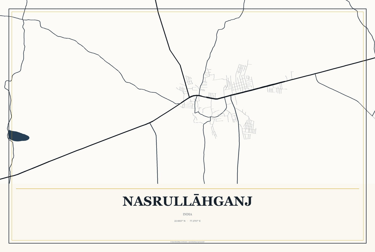 Nasrullāhganj, India City Map Aluminum Sign in Citrine Modern style