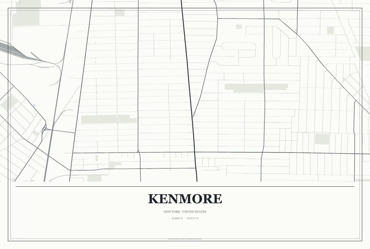 Kenmore, New York City Map Aluminum Sign in Gallery Air style