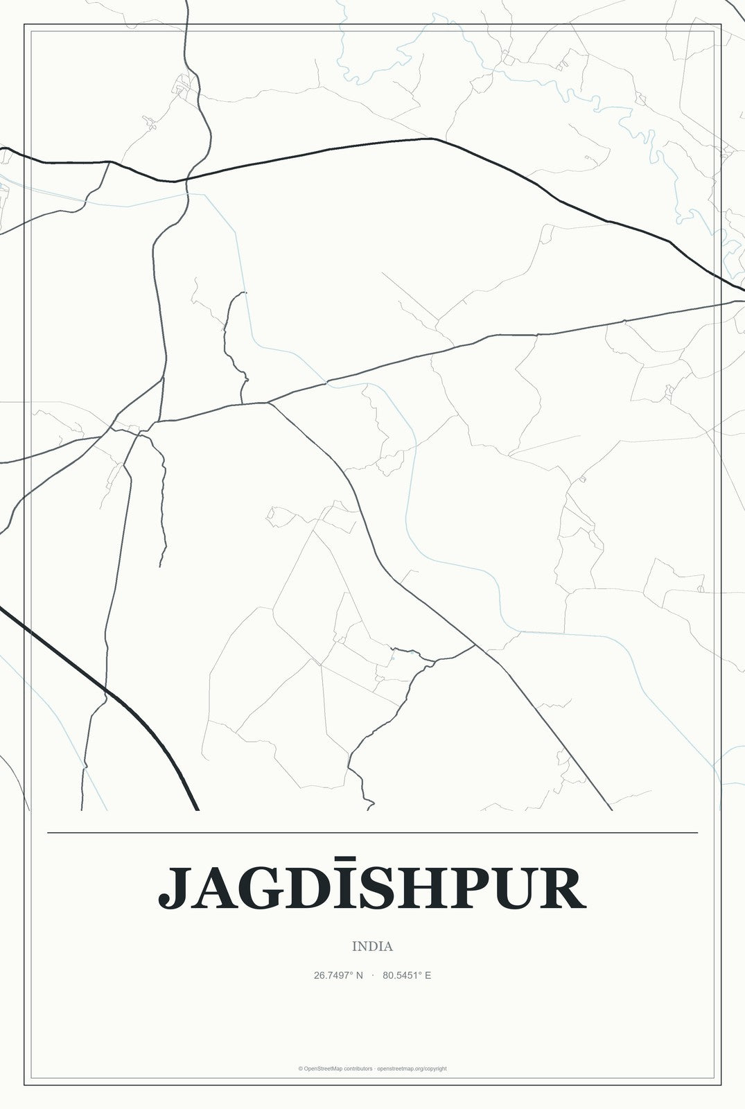 Jagdīshpur, India City Map Aluminum Sign in Gallery Air style