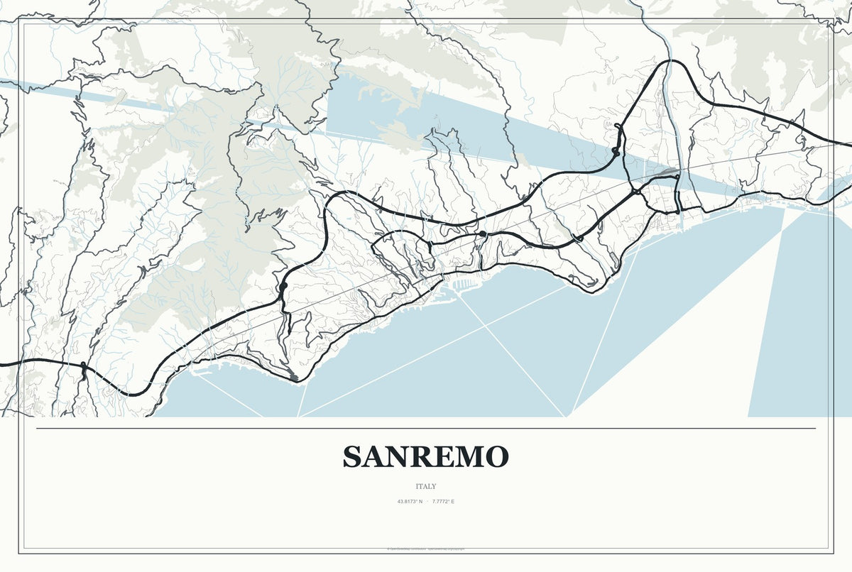 Sanremo, Italy City Map Aluminum Sign in Gallery Air style