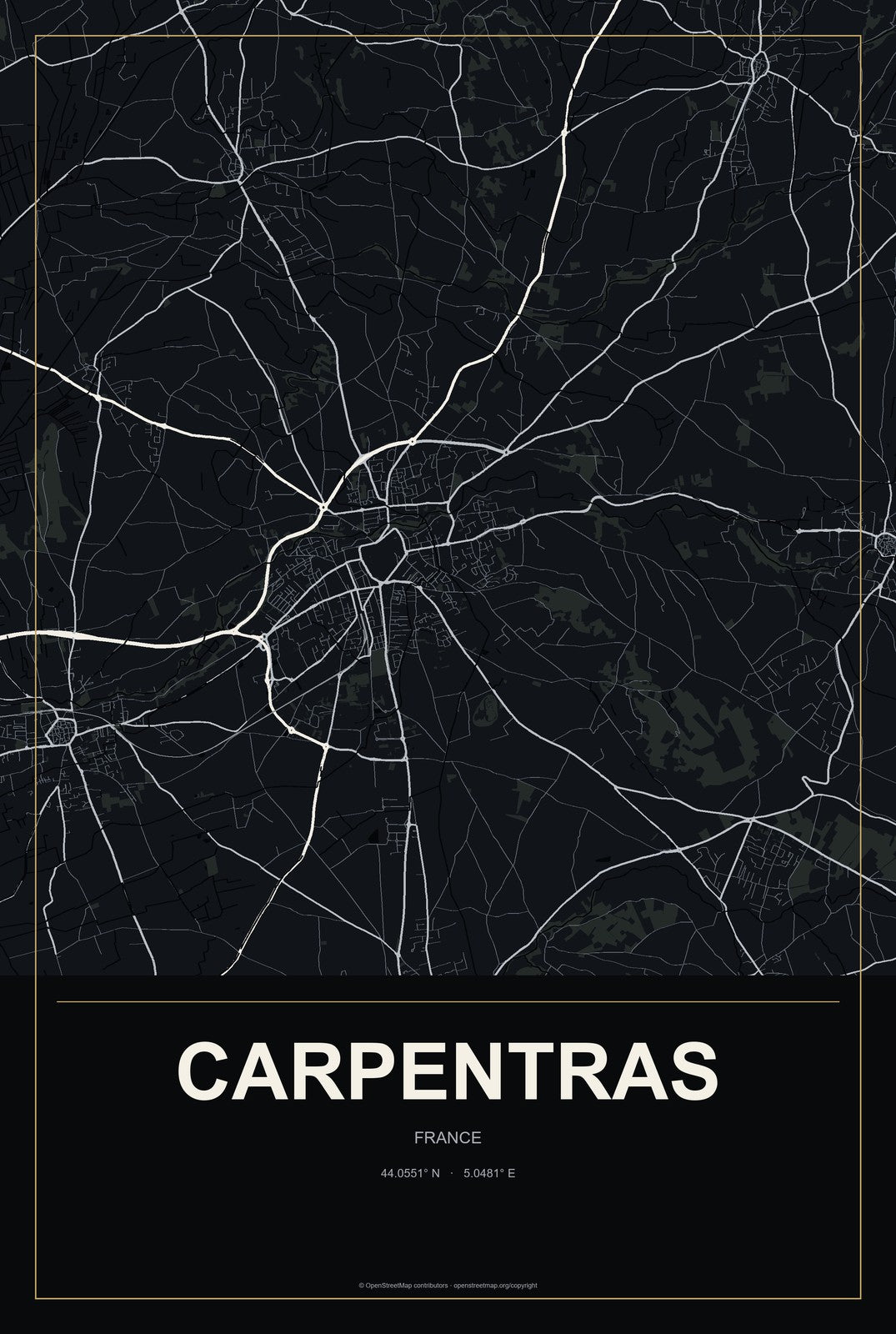 Carpentras, France City Map Aluminum Sign in Metropolitan Noir style
