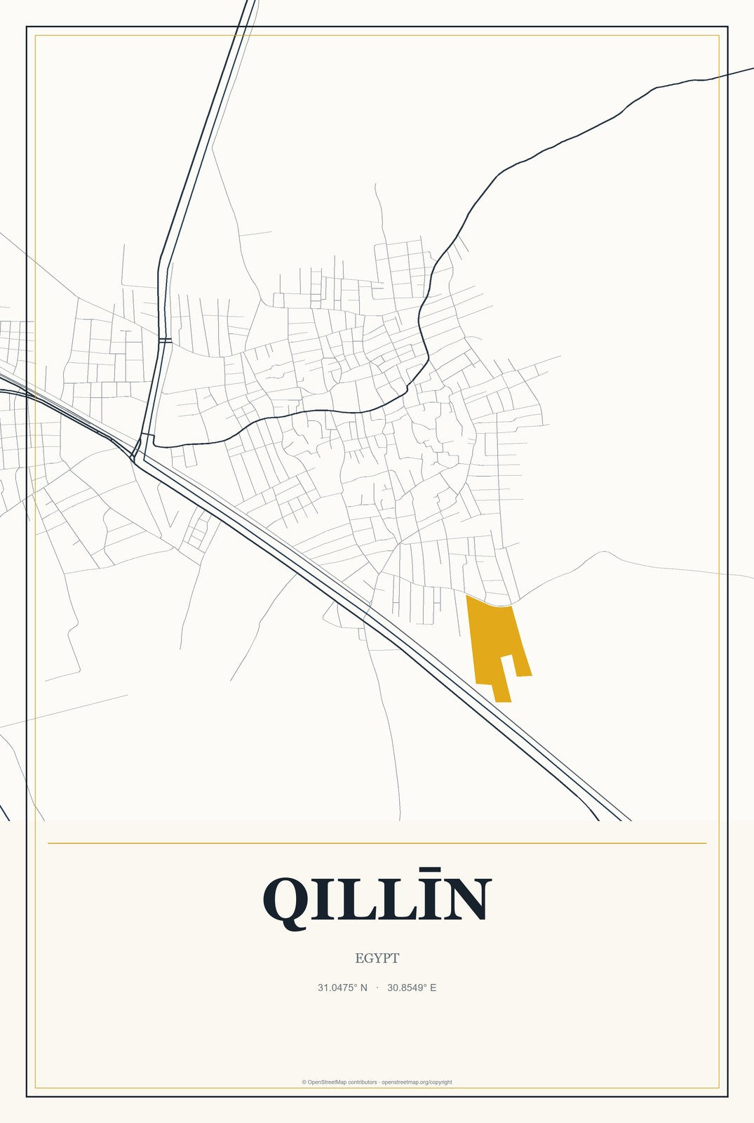 Qillīn, Egypt City Map Aluminum Sign in Citrine Modern style