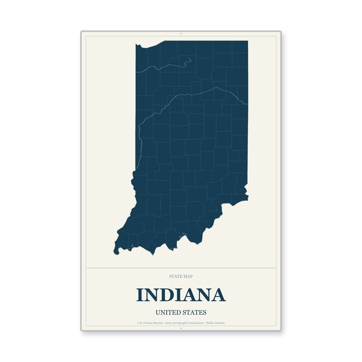 Indiana state map aluminum sign in Coastal Cutout style