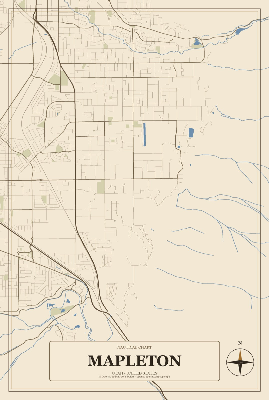 Mapleton, Utah City Map Aluminum Sign in Heritage Nautical style