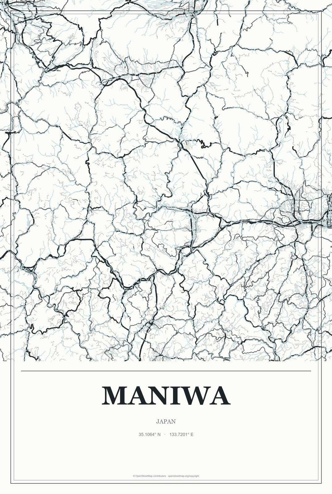 Maniwa, Japan City Map Aluminum Sign in Gallery Air style