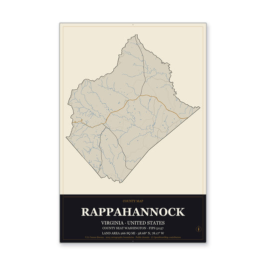 Rappahannock County, Virginia Map Aluminum Sign in Museum Plaque style
