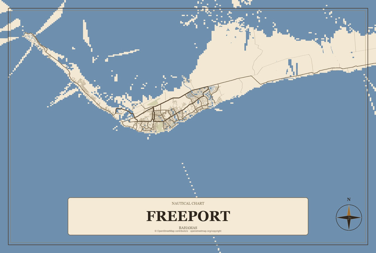 Freeport, Bahamas City Map Aluminum Sign in Heritage Nautical style