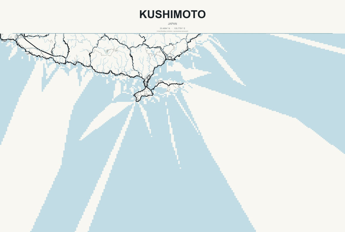Kushimoto, Japan City Map Aluminum Sign in Headline Atlas style