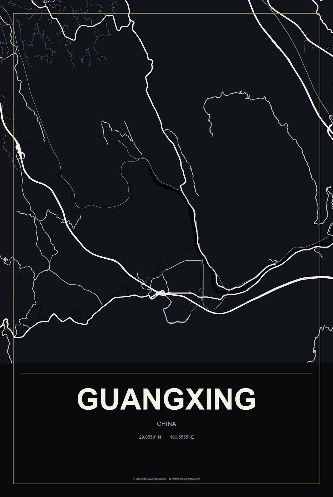 Guangxing, China City Map Aluminum Sign in Metropolitan Noir style