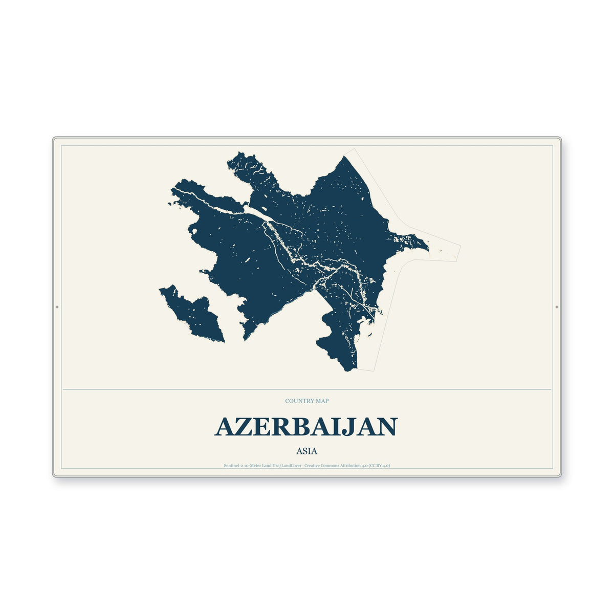 Azerbaijan Country Map Aluminum Sign in Coastal Cutout style