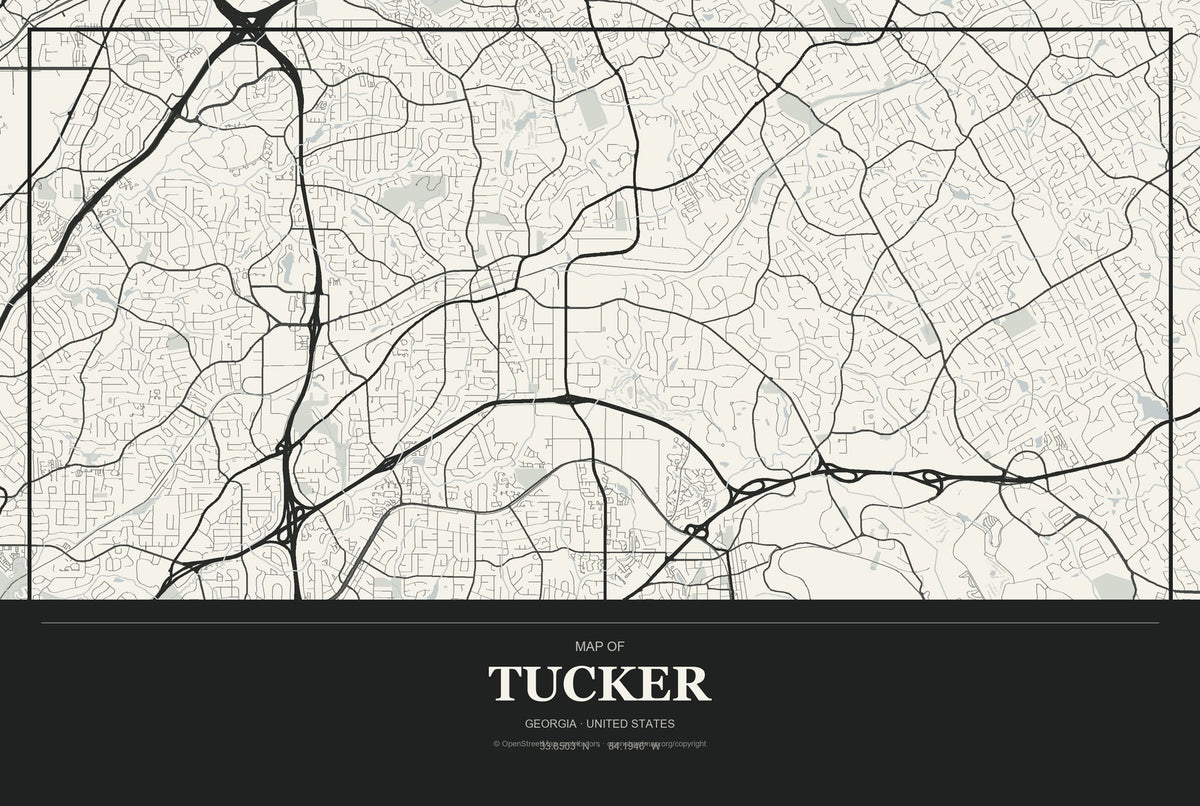 Tucker, Georgia City Map Aluminum Sign in Museum Plaque style