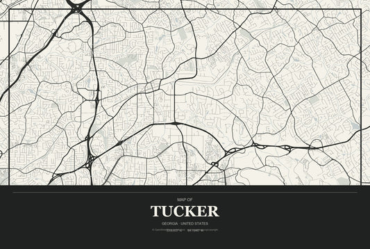 Tucker, Georgia City Map Aluminum Sign in Museum Plaque style