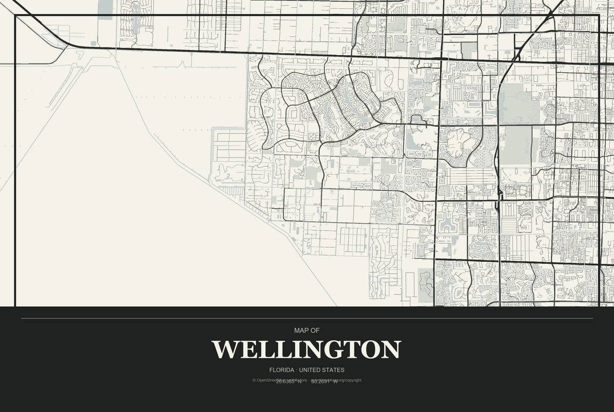 Wellington, Florida City Map Aluminum Sign in Museum Plaque style