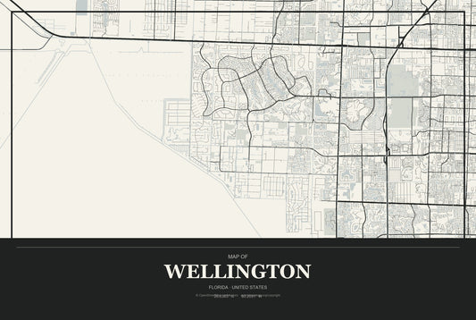 Wellington, Florida City Map Aluminum Sign in Museum Plaque style