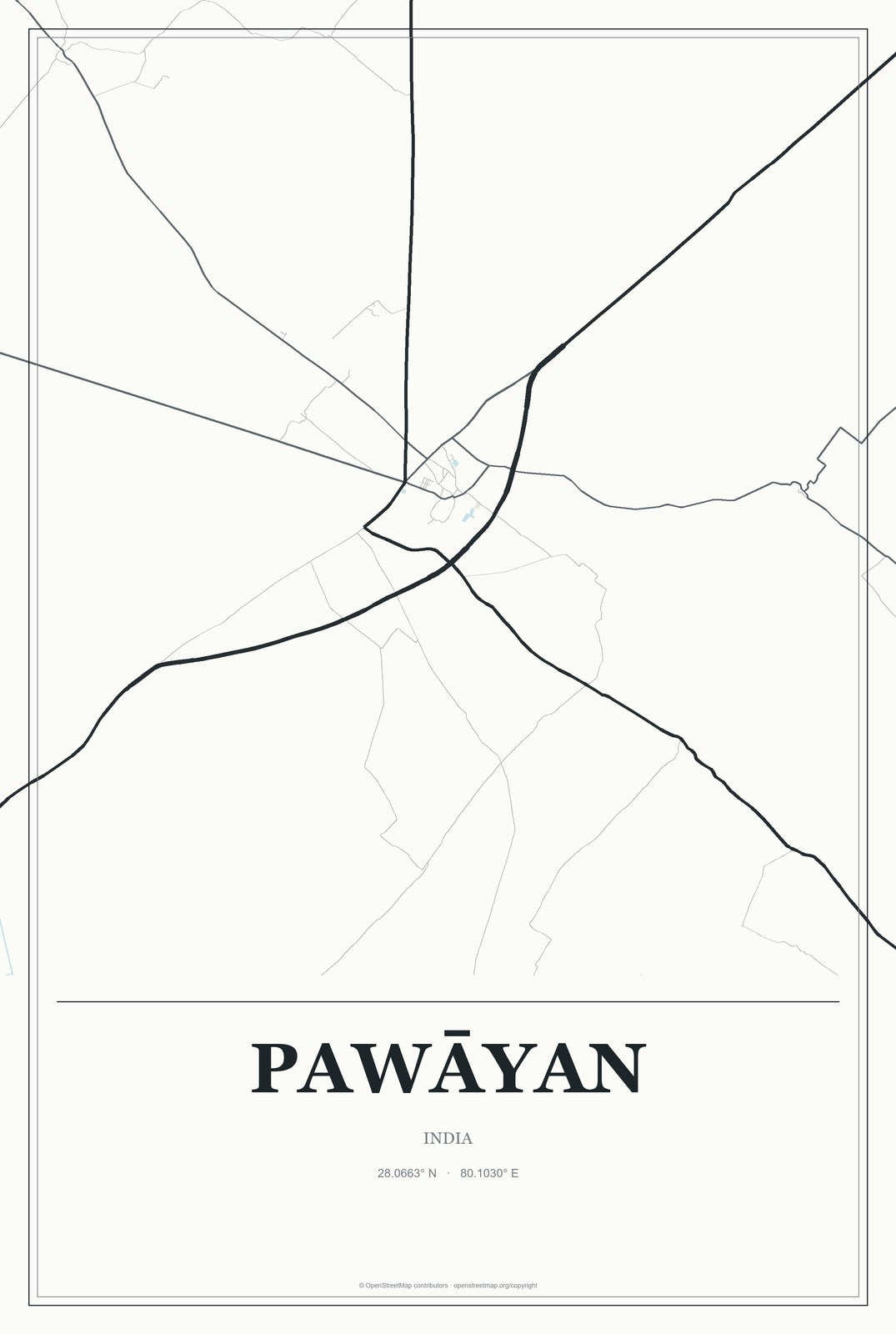 Pawāyan, India City Map Aluminum Sign in Gallery Air style