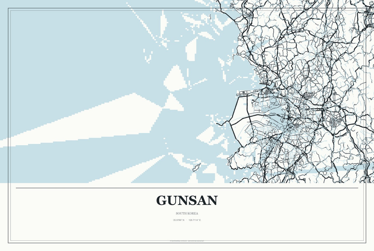 Gunsan, South Korea City Map Aluminum Sign in Gallery Air style