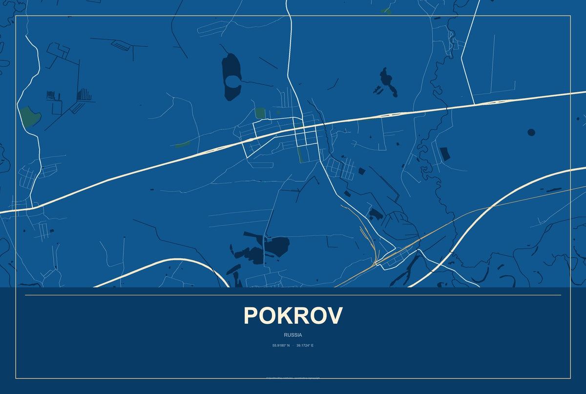 Pokrov, Russia City Map Aluminum Sign in Harbor Cobalt style