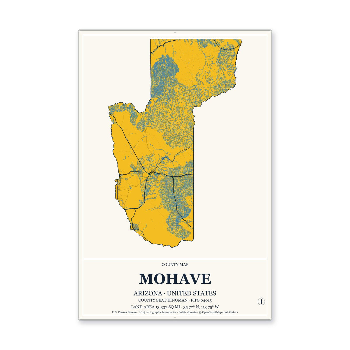 Mohave County, Arizona Map Aluminum Sign in Citrine Modern style