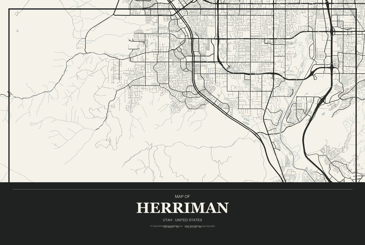 Herriman, Utah City Map Aluminum Sign in Museum Plaque style