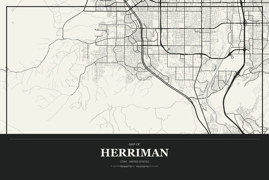 Herriman, Utah City Map Aluminum Sign in Museum Plaque style