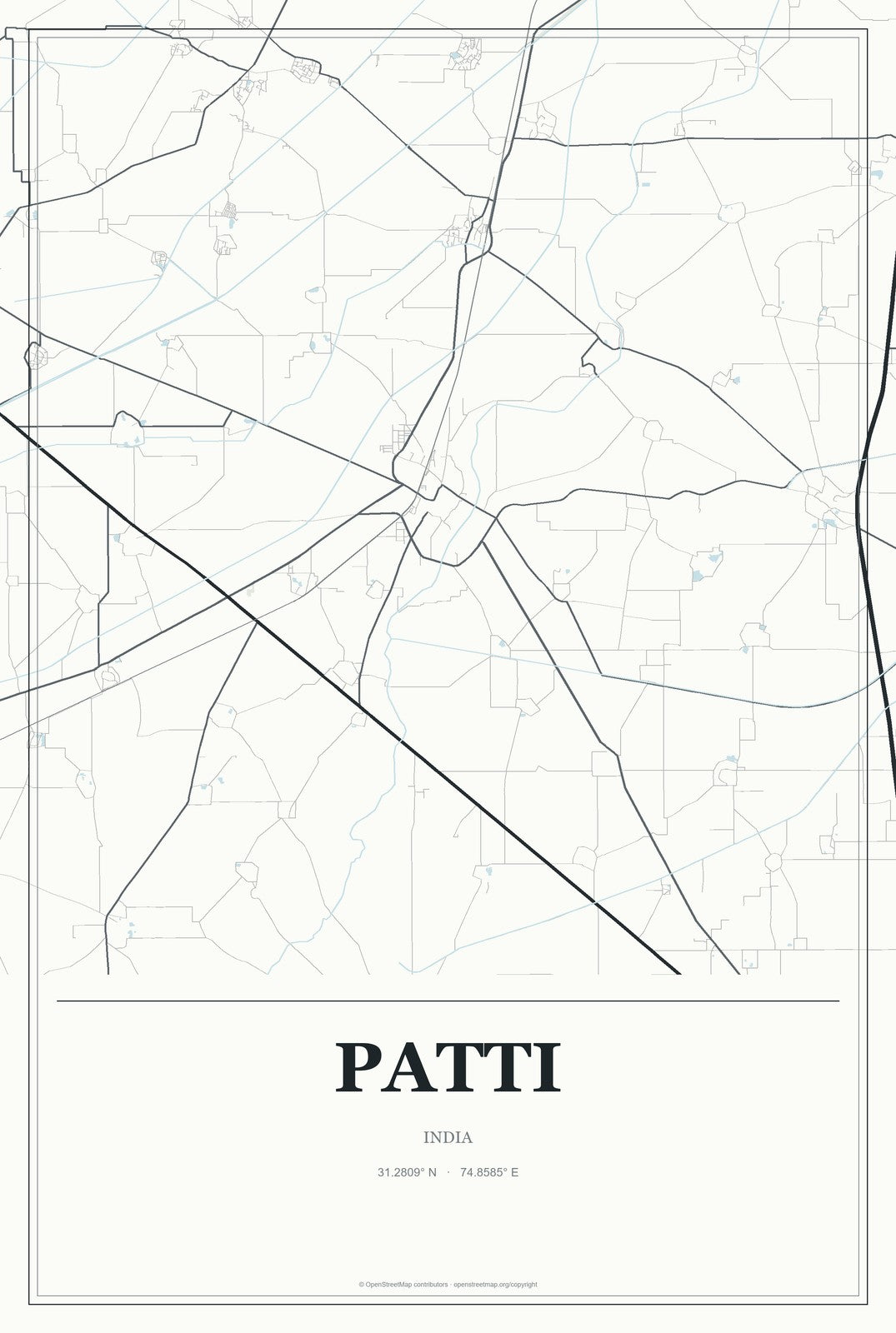 Patti, India City Map Aluminum Sign in Gallery Air style