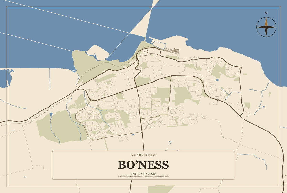 Bo’ness, United Kingdom City Map Aluminum Sign in Heritage Nautical style