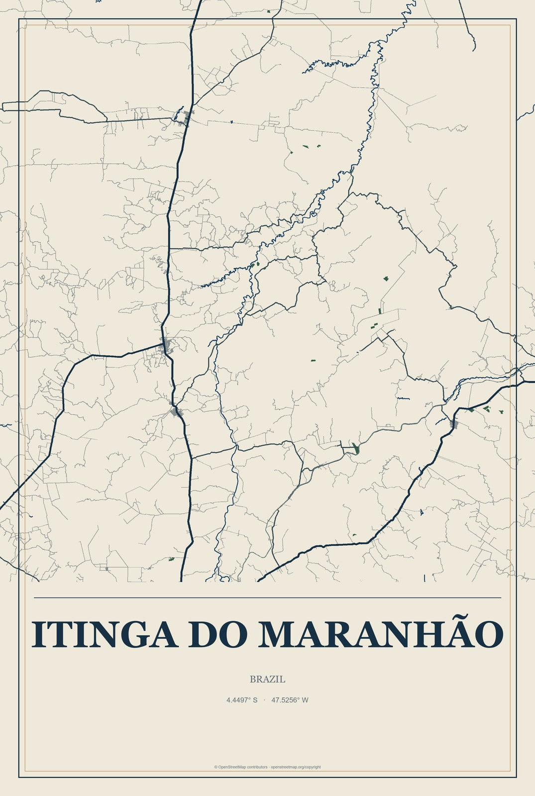 Itinga do Maranhão, Brazil City Map Aluminum Sign in Coastal Cutout style