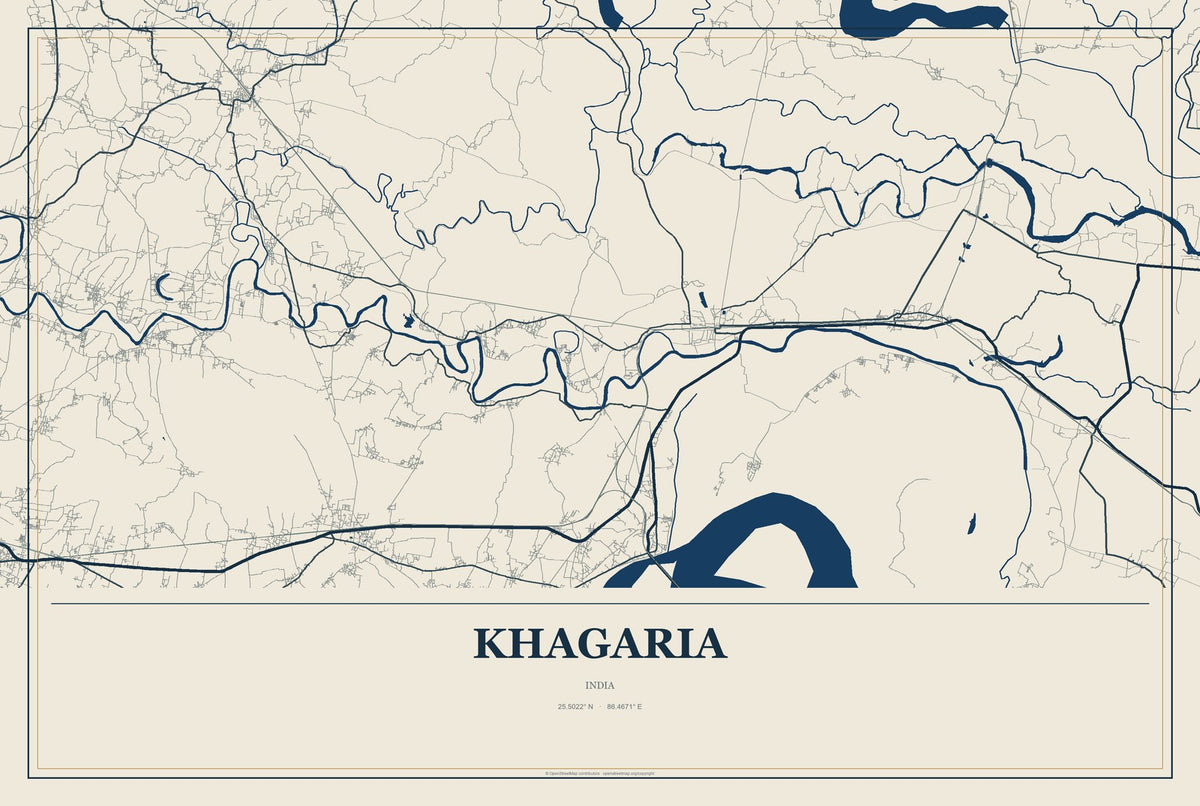 Khagaria, India City Map Aluminum Sign in Coastal Cutout style