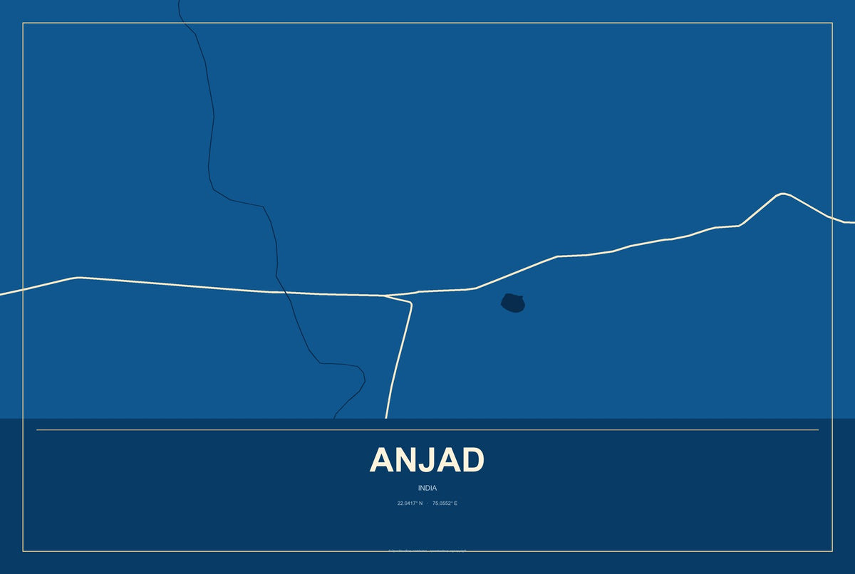Anjad, India City Map Aluminum Sign in Harbor Cobalt style