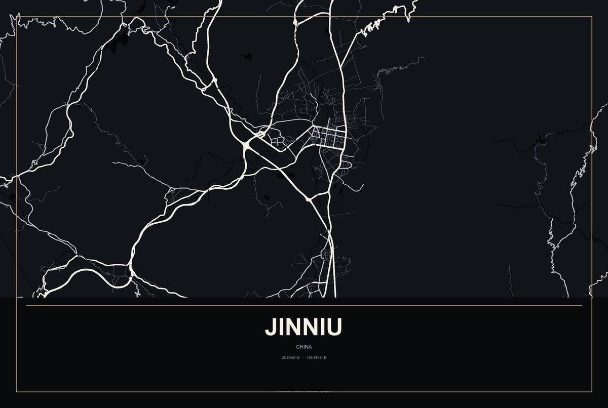 Jinniu, China City Map Aluminum Sign in Metropolitan Noir style