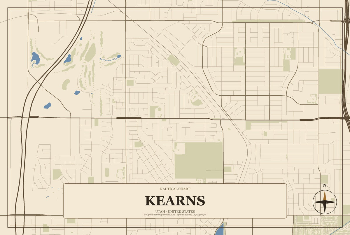 Kearns, Utah City Map Aluminum Sign in Heritage Nautical style