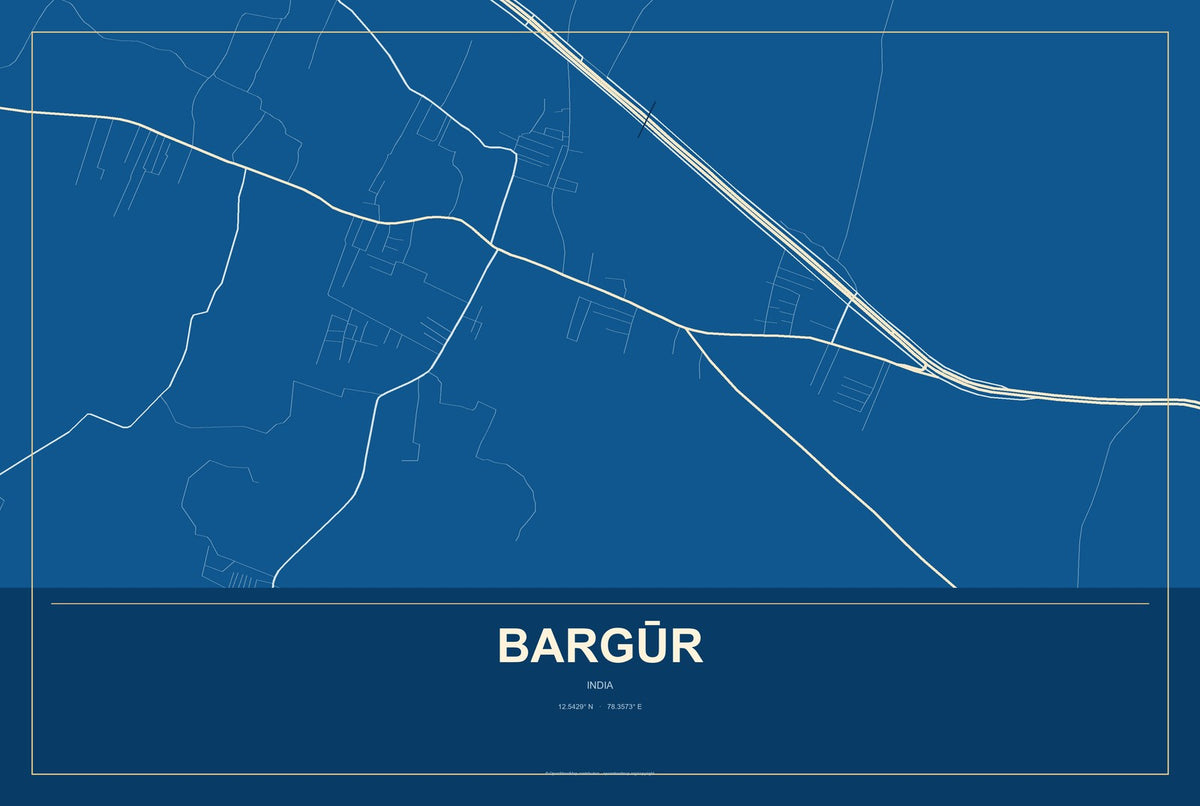 Bargūr, India City Map Aluminum Sign in Harbor Cobalt style