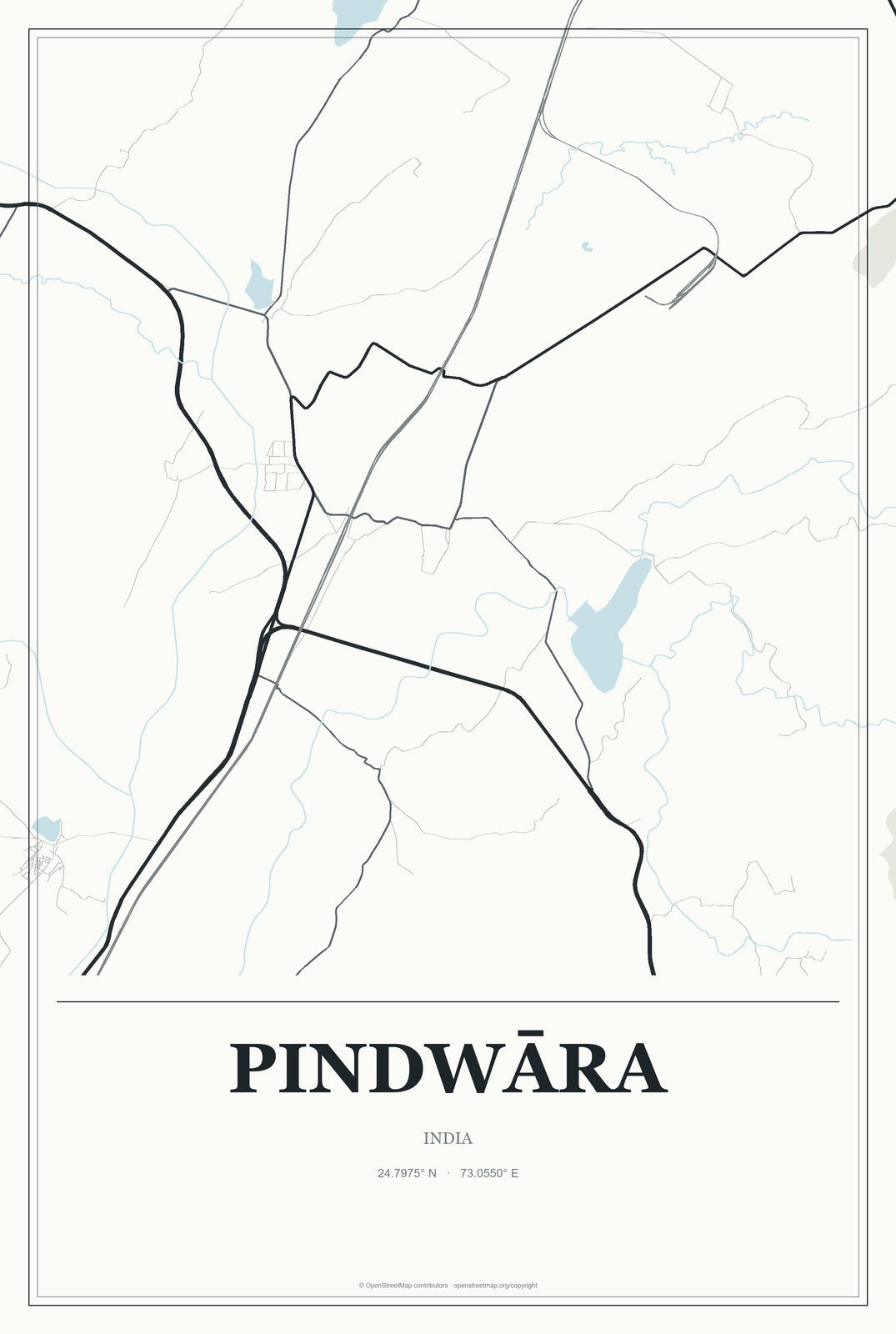 Pindwāra, India City Map Aluminum Sign in Gallery Air style