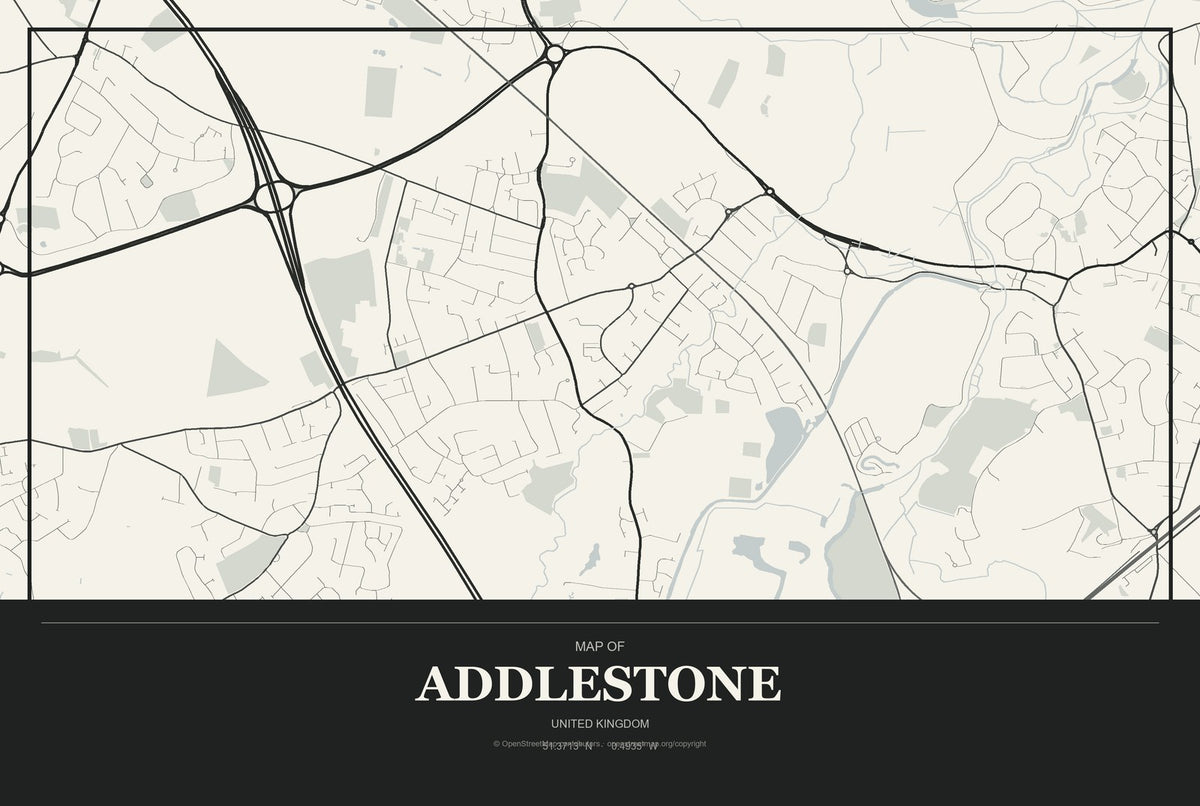 Addlestone, United Kingdom City Map Aluminum Sign in Museum Plaque style