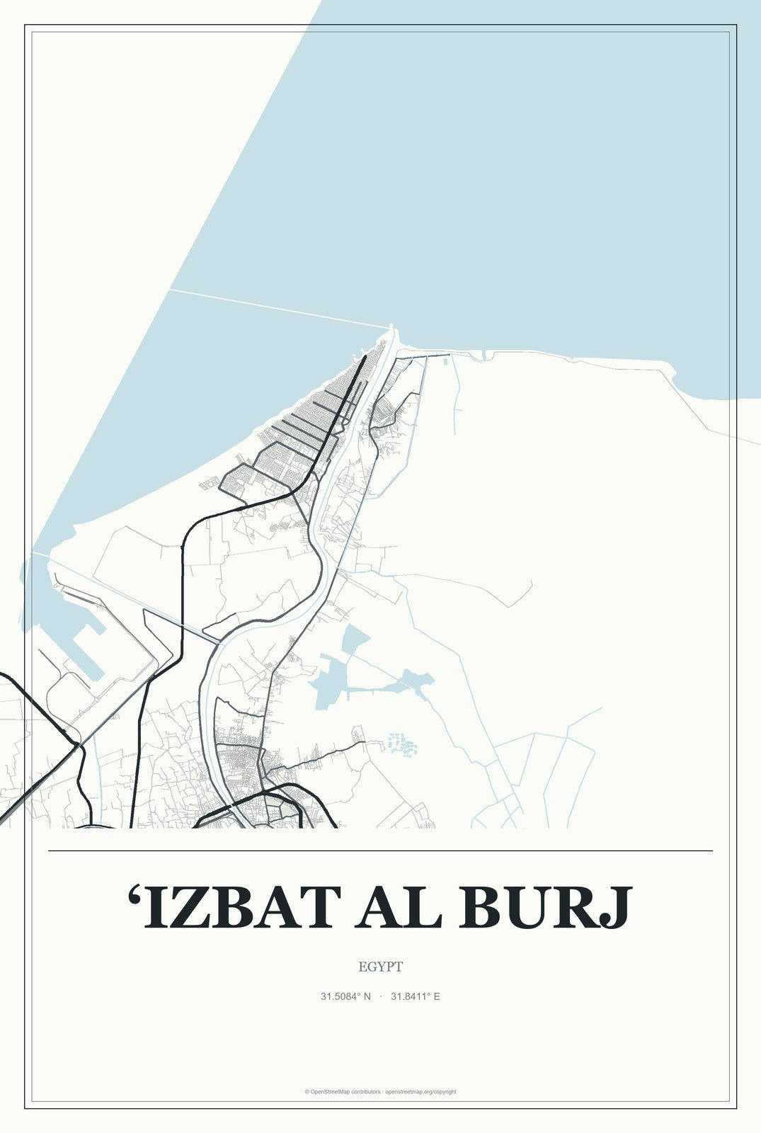 ‘Izbat al Burj, Egypt City Map Aluminum Sign in Gallery Air style