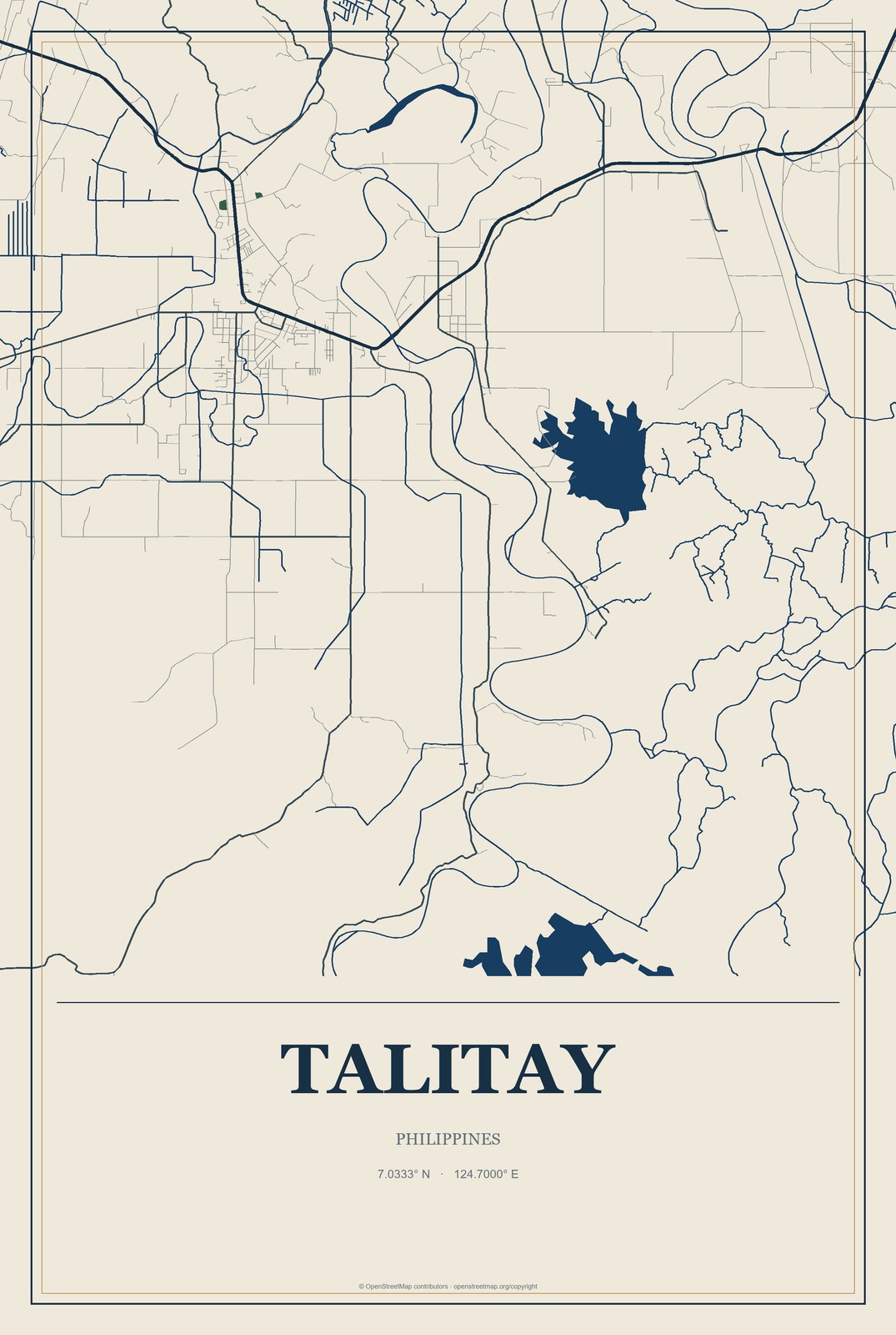 Talitay, Philippines City Map Aluminum Sign in Coastal Cutout style