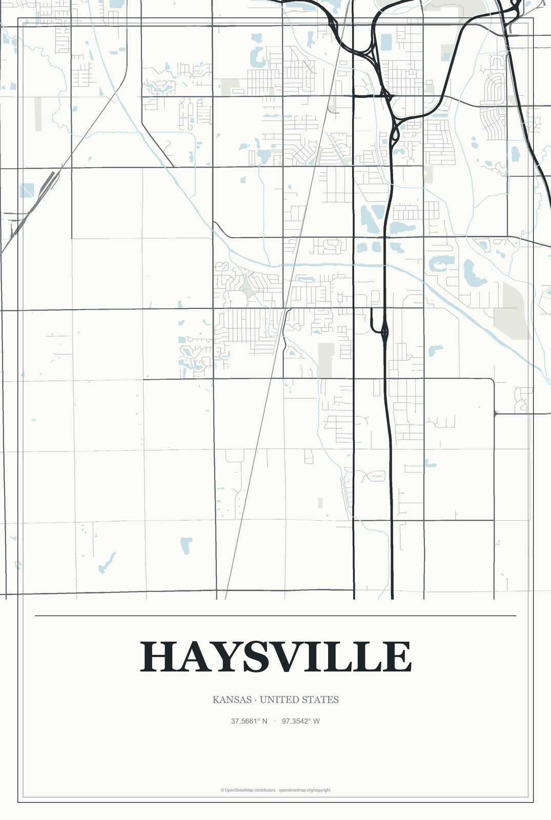 Haysville, Kansas City Map Aluminum Sign in Gallery Air style