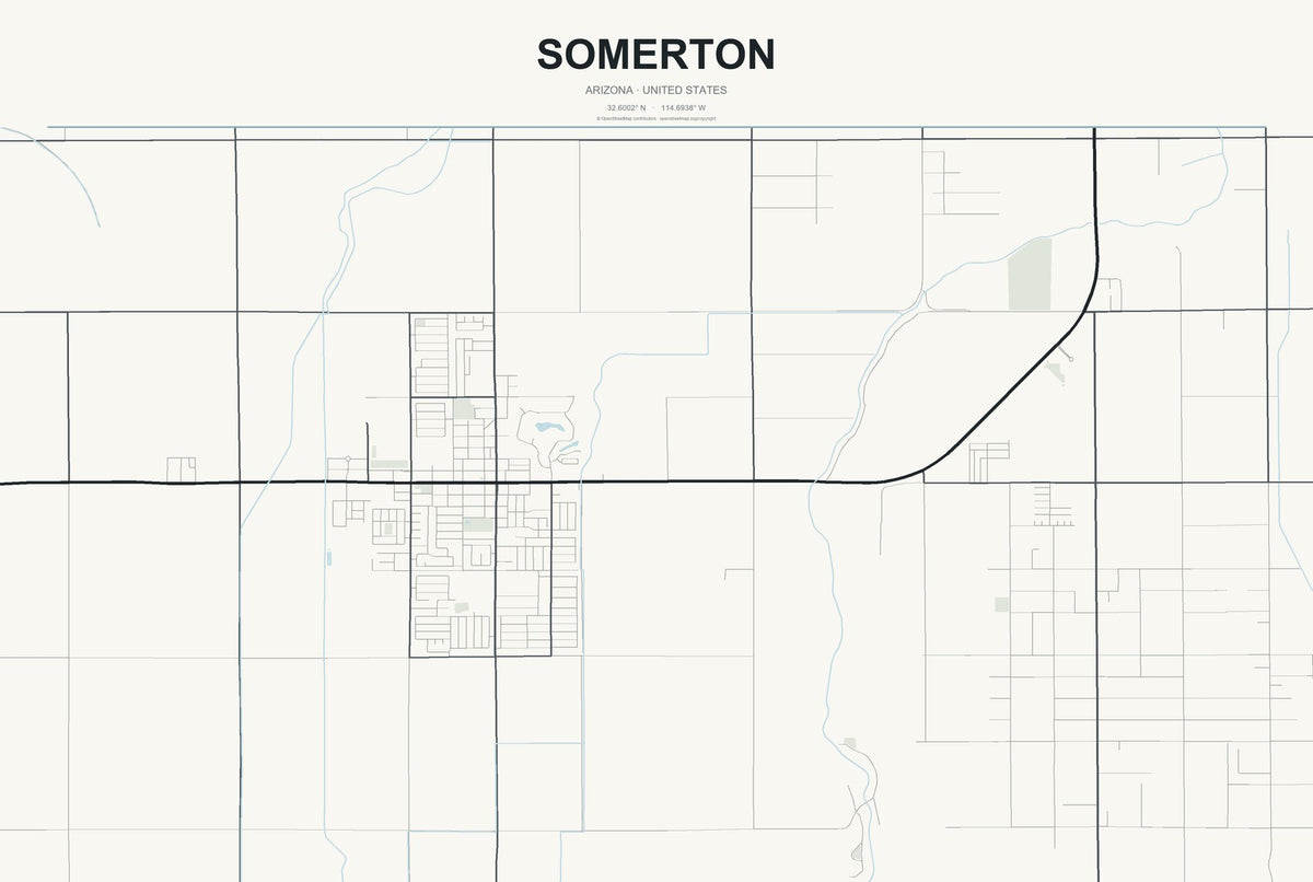 Somerton, Arizona City Map Aluminum Sign in Headline Atlas style