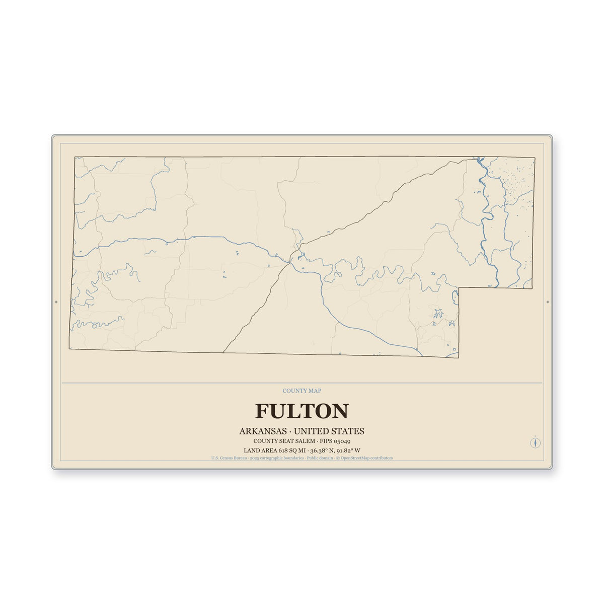 Fulton County, Arkansas Map Aluminum Sign in Heritage Nautical style