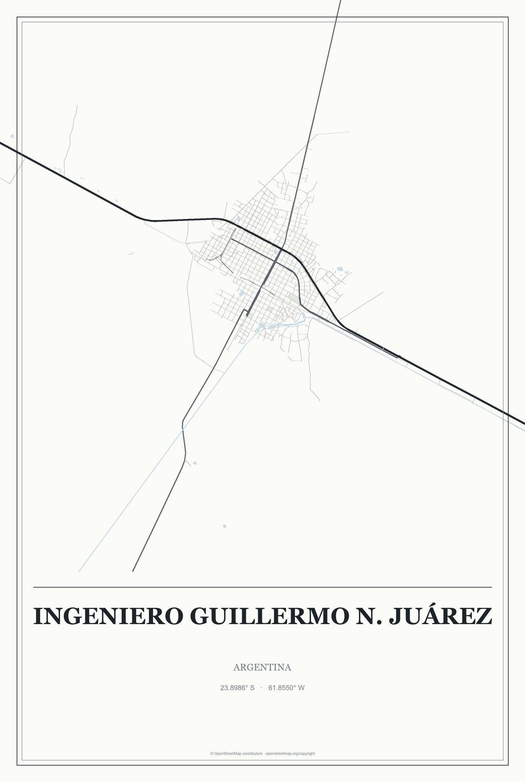 Ingeniero Guillermo N. Juárez, Argentina City Map Aluminum Sign in Gallery Air style