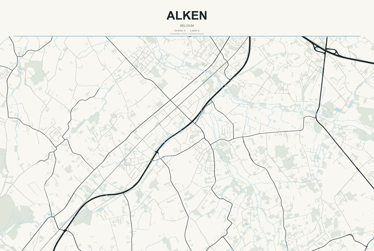 Alken, Belgium City Map Aluminum Sign in Headline Atlas style