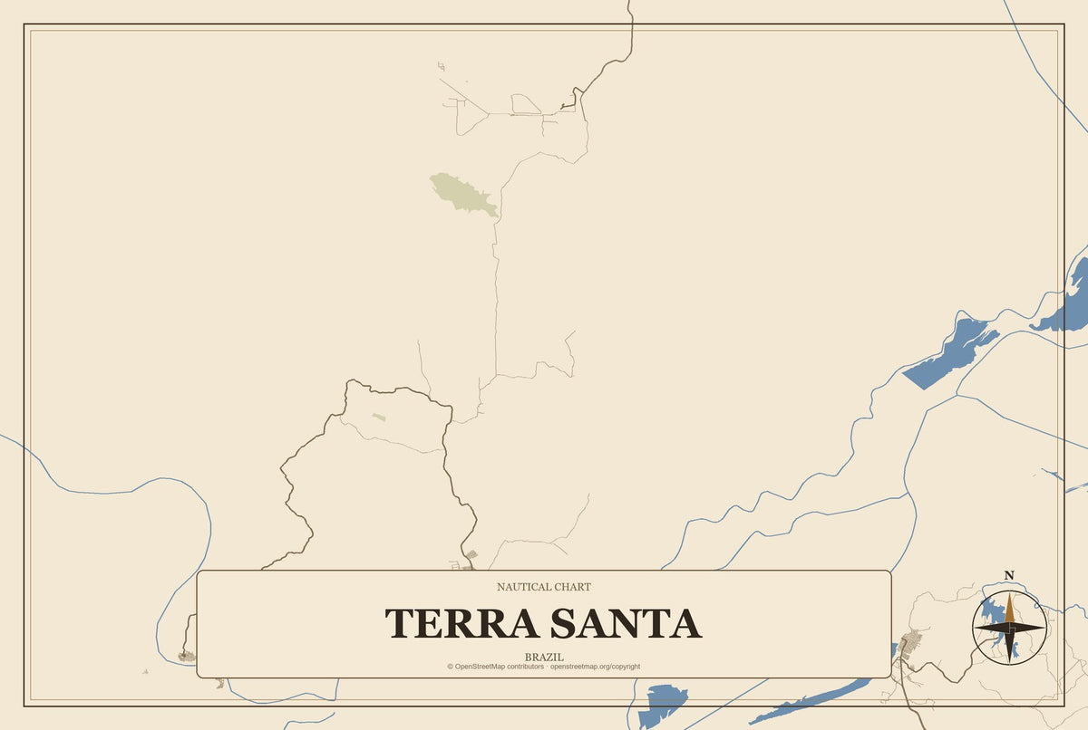 Terra Santa, Brazil City Map Aluminum Sign in Heritage Nautical style