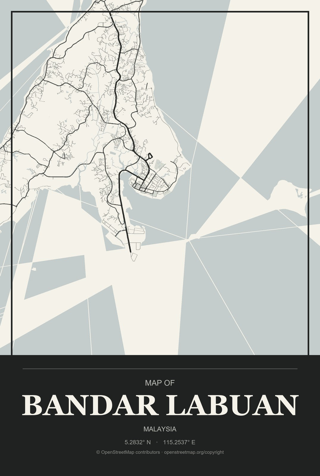 Bandar Labuan, Malaysia City Map Aluminum Sign in Museum Plaque style