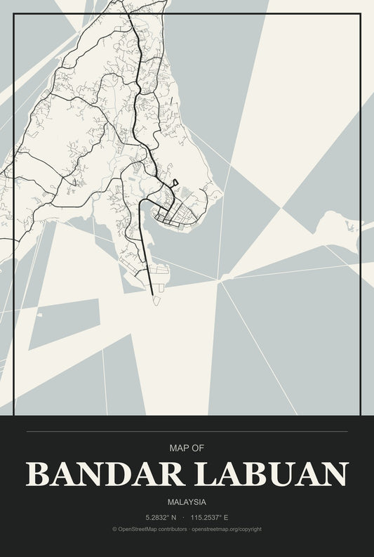 Bandar Labuan, Malaysia City Map Aluminum Sign in Museum Plaque style
