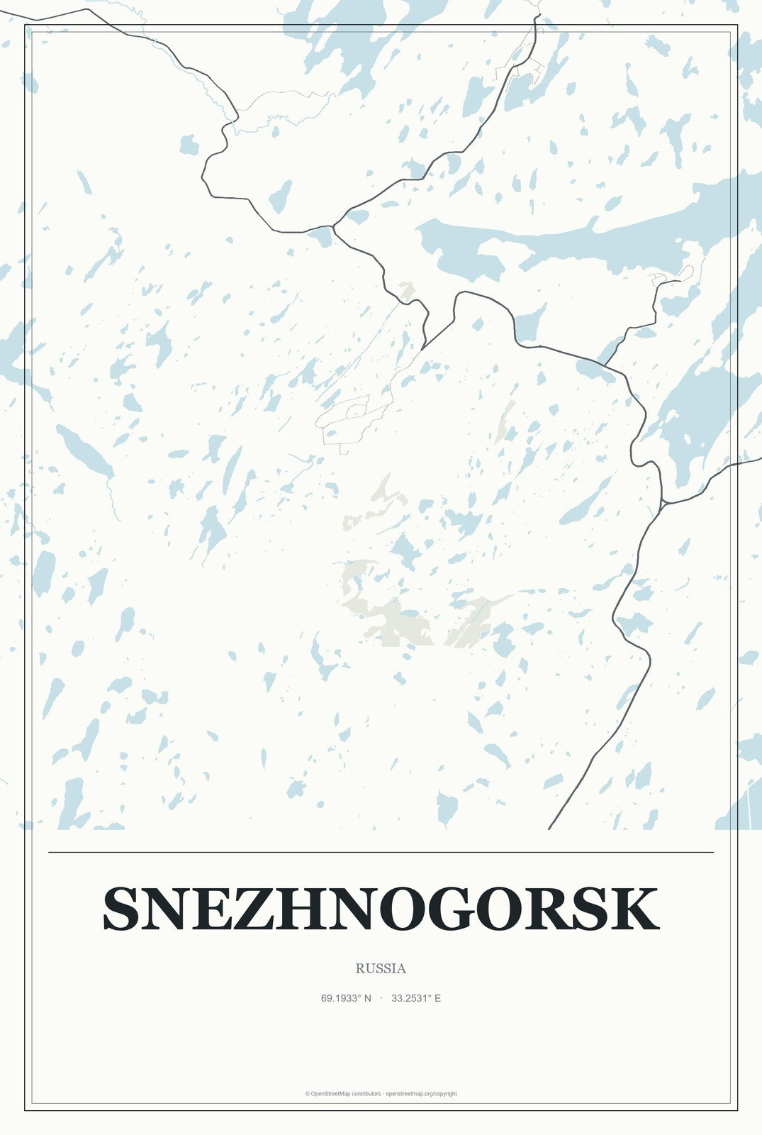 Snezhnogorsk, Russia City Map Aluminum Sign in Gallery Air style