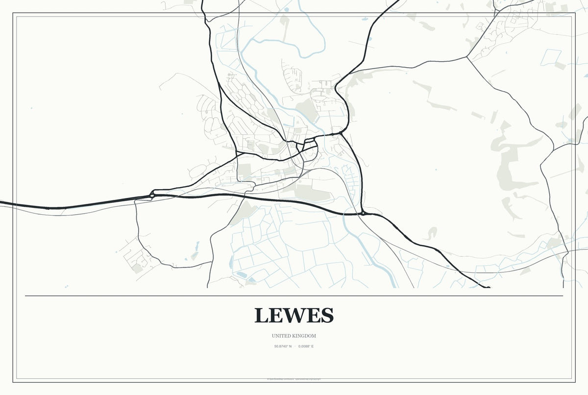 Lewes, United Kingdom City Map Aluminum Sign in Gallery Air style