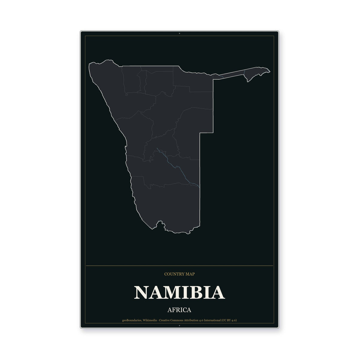 Namibia Country Map Aluminum Sign in Metropolitan Noir style