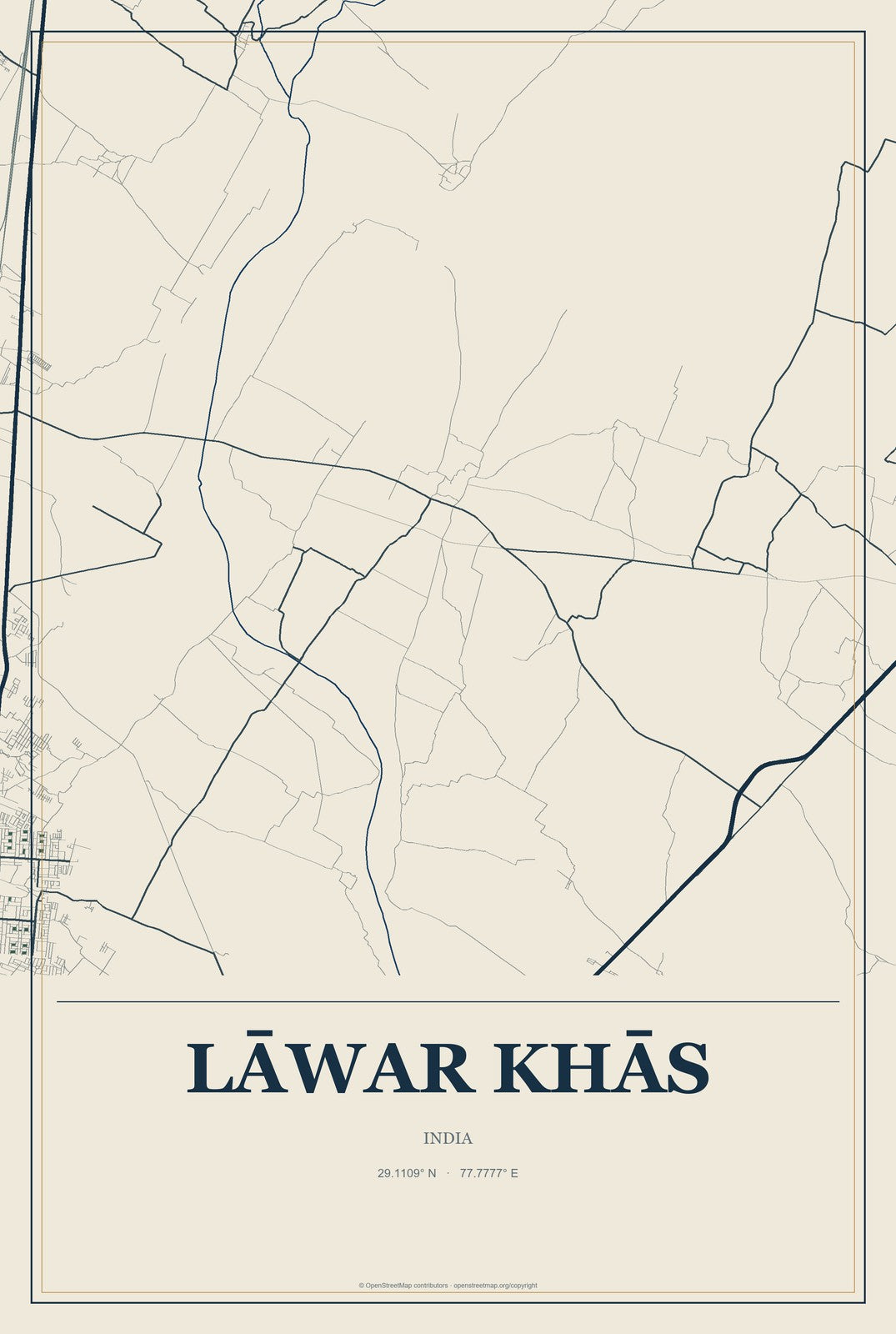 Lāwar Khās, India City Map Aluminum Sign in Coastal Cutout style