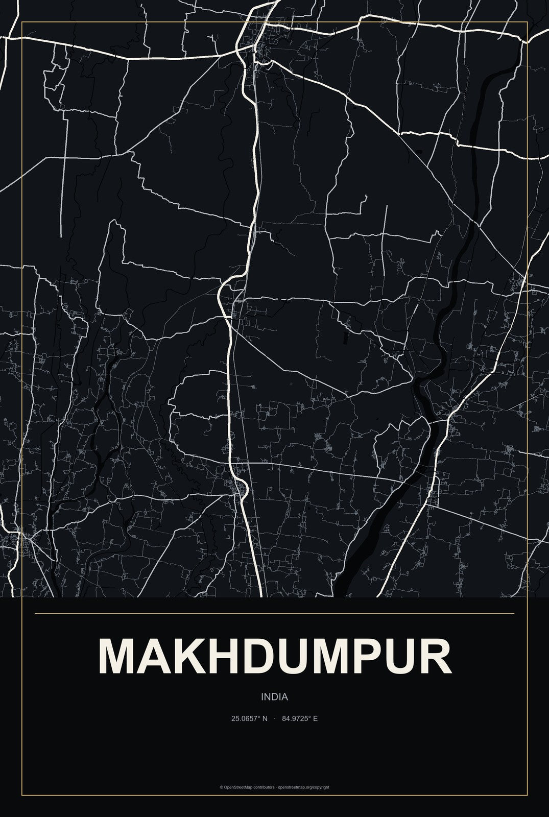 Makhdumpur, India City Map Aluminum Sign in Metropolitan Noir style